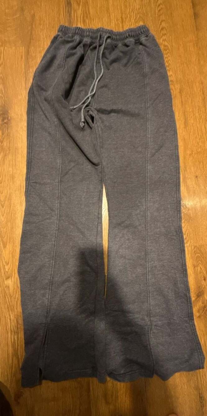 PrettyLittleThing Dark Grey Washed Drawstring Split Hem Wide Leg Sweatpants